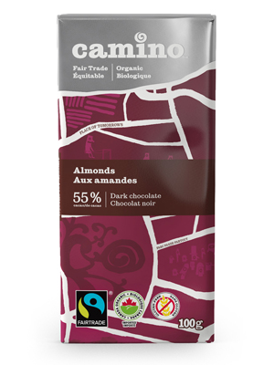 Fairtrade almond dark chocolate bar (55%) by Camino available on Rosette Fair Trade's online store
