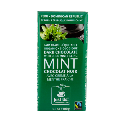 Fairtrade mint filled dark chocolate by Just Us Coffee available on Rosette Fair Trade online store