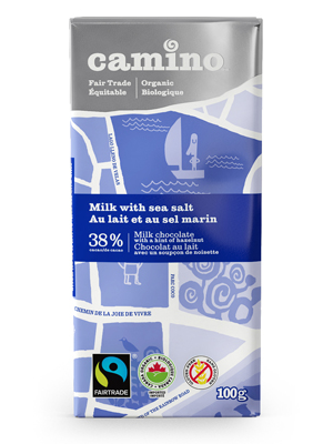 Fairtrade sea salt milk chocolate by Camino available on Rosette Fair Trade's online store