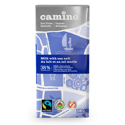 Fairtrade sea salt milk chocolate by Camino available on Rosette Fair Trade's online store