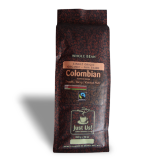 Just Us Colombian coffee (medium roast, fair trade, organic) on Rosette Fair Trade