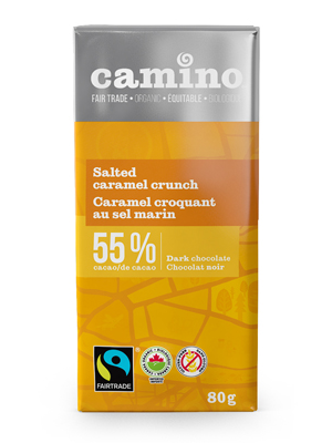 Salted caramel dark chocolate bar (55%) by Camino available on Rosette Fair Trade online store