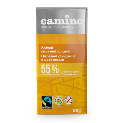 Salted caramel dark chocolate bar (55%) by Camino available on Rosette Fair Trade online store