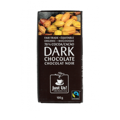 Fairtrade organic dark chocolate by Just Us on Rosette Fair Trade