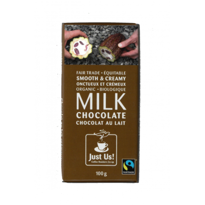 Fairtrade organic milk chocolate by Just Us on Rosette Fair Trade