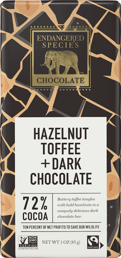 Endangered Species dark chocolate with hazelnut toffee