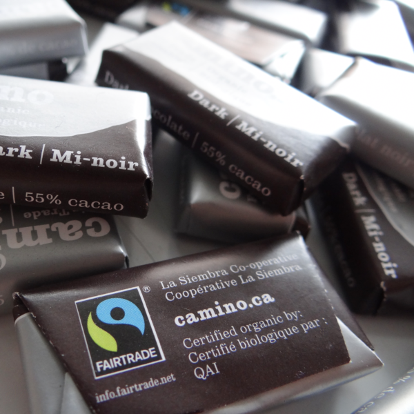 Fairtrade mini dark chocolates (55%) by Camino available on Rosette Fair Trade's online store (multiple)