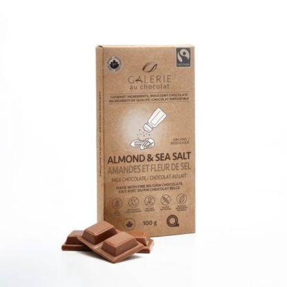 Milk chocolate almonds sea salt bar by Galerie au Chocolat (fair trade, organic) on the Rosette Network