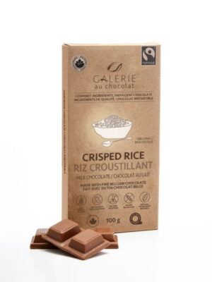 Milk chocolate crisped rice chocolate bar by Galerie au Chocolat (fair trade, organic) on the Rosette Network
