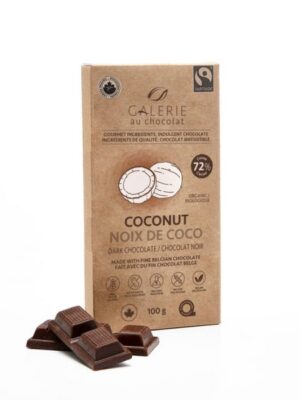 Organic coconut dark chocolate bar by Galerie au Chocolat on the Rosette Network