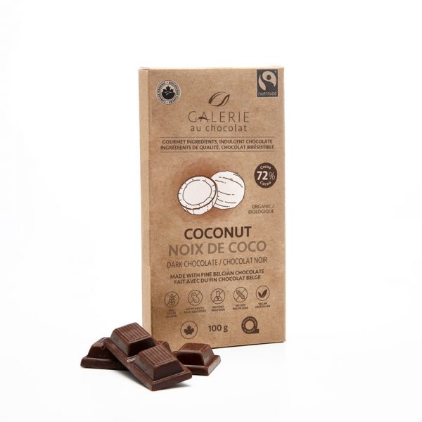 Organic coconut dark chocolate bar by Galerie au Chocolat on the Rosette Network
