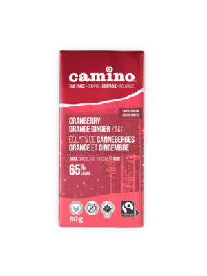 Camino Cranberry Orange Ginger Zing chocolate bar (organic, limited edition) on Rosette Fair Trade