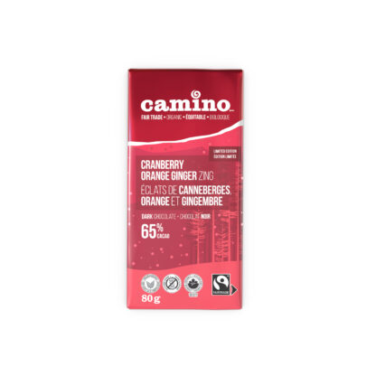 Camino Cranberry Orange Ginger Zing chocolate bar (organic, limited edition) on Rosette Fair Trade