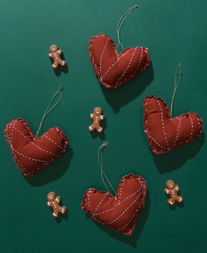 Hand-Stitched Cotton Heart Ornament by Anchal India on Rosette Fair Trade