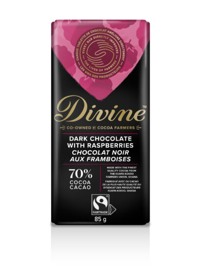 Dark chocolate with raspberries by Divine Chocolate on Rosette Fair Trade
