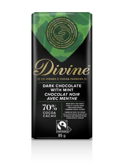 Dark chocolate with mint crispy by Divine Chocolate on Rosette Fair Trade
