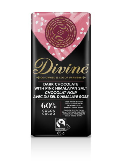 Dark chocolate with pink Himalayan salt by Divine Chocolate on Rosette Fair Trade