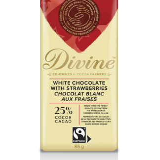White chocolate with strawberries by Divine Chocolate on Rosette Fair Trade