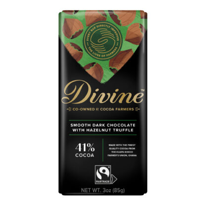 Dark chocolate with hazelnut truffle by Divine Chocolate on Rosette Fair Trade