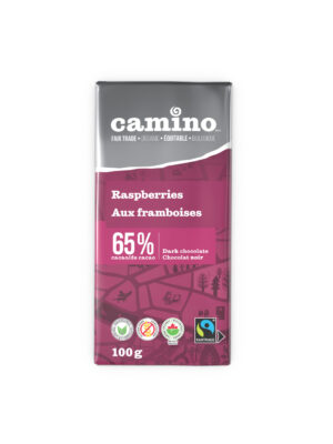 Raspberries dark chocolate bar by Camino available on Rosette Fair Trade online store