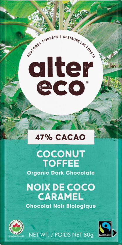 Dark chocolate with coconut and toffee by Alter Eco on Rosette Fair Trade